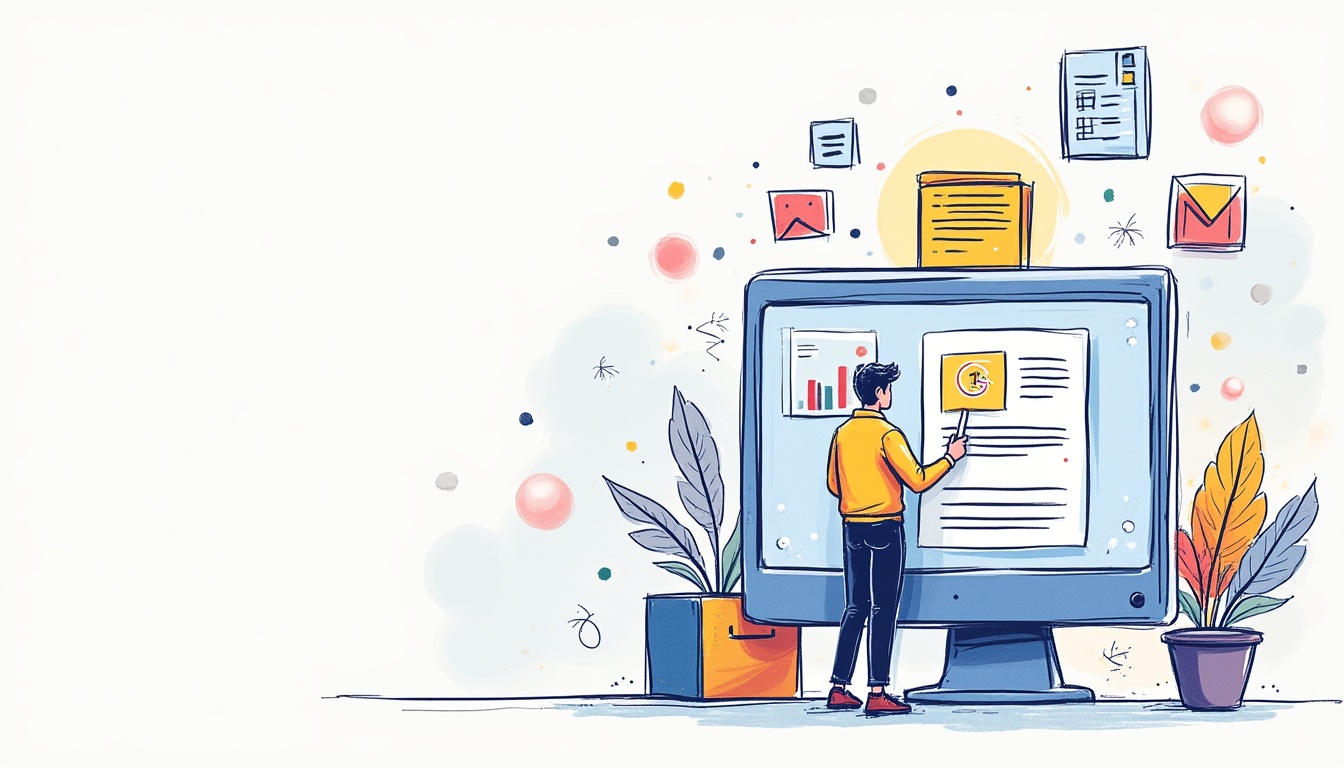 Ilustrație cu un computer și un coș de cumpărături, reprezentând procesul de creare magazin online București.