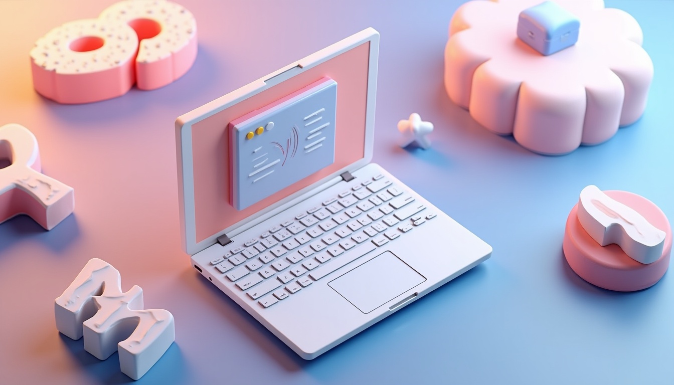 Ilustrație cu un computer afișând un site de prezentare modern și profesional