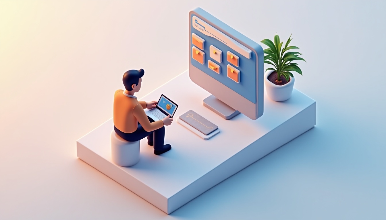 Ilustrație cu elemente de web design și un site de prezentare profesional