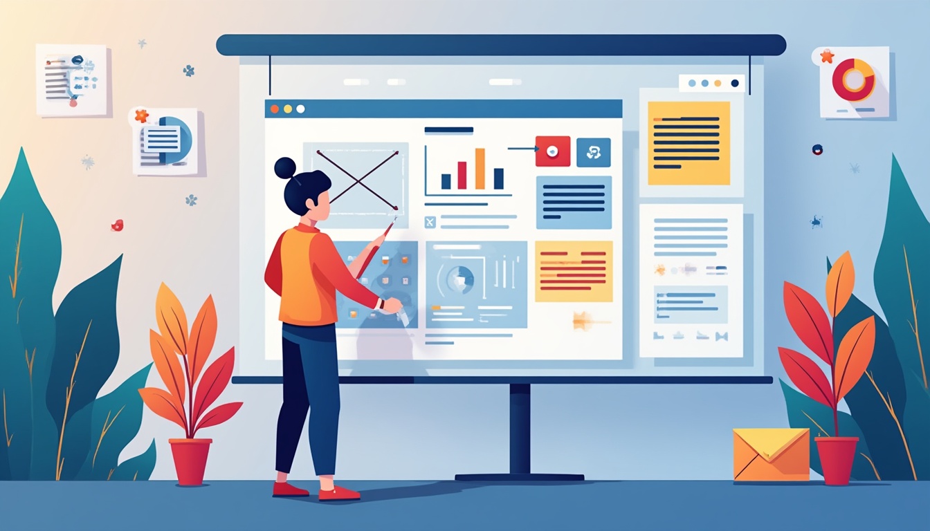 Ilustrație cu elemente cheie ale unei pagini web de prezentare de succes